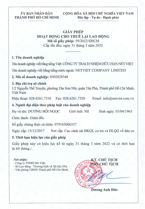 Labor Lease Licenses NetViet