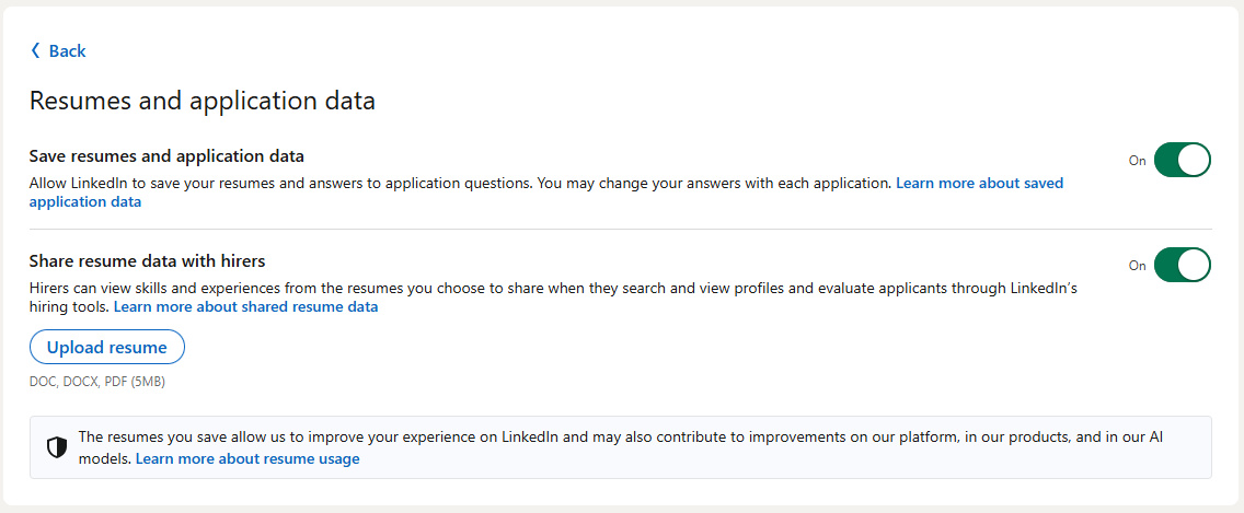 Resumes and application data