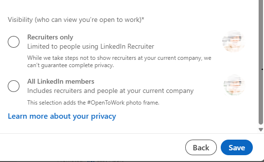 Open to work setting